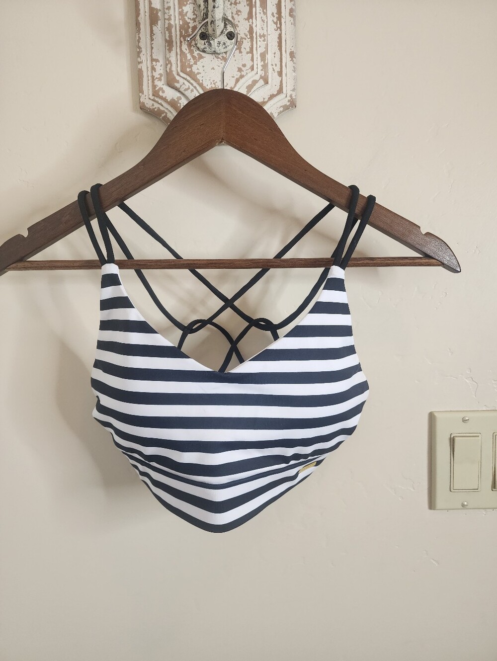 Cleo Harper Joya Stripe Bralet - Blk/White Strappy Sports Bra / Swim Top -Small